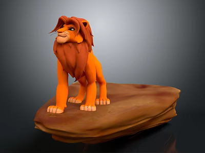 3D Orange Lion Figurine With Brown Mane Standing On Rock Platform 3d model