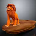 3D Orange Lion Figurine With Brown Mane Standing On Rock Platform