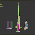 Cartoon City Scene With Tall Skyscraper Models And Reflective Base 3d model