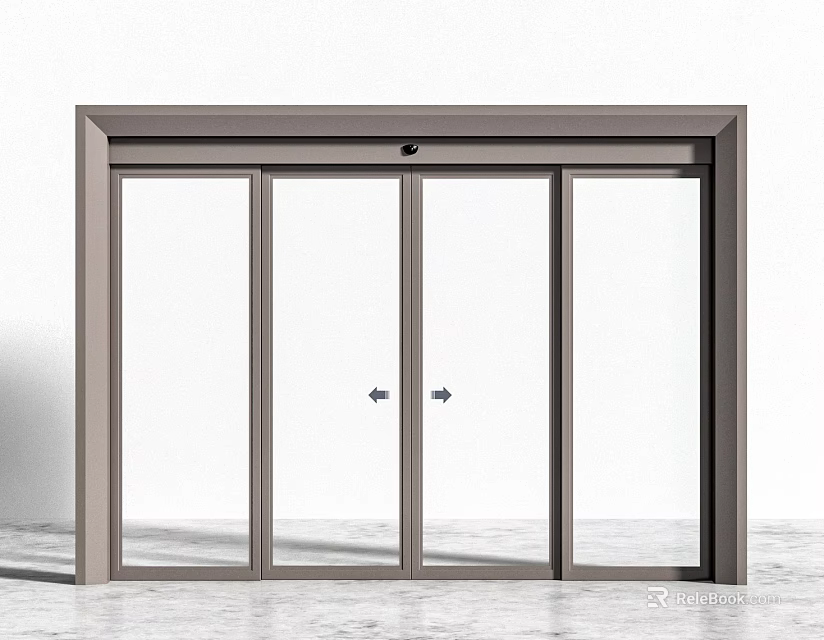 Modern Sliding Door With Gray Frame And Clear Glass Panels For Home 3d model 