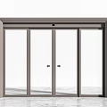 Modern Sliding Door With Gray Frame And Clear Glass Panels For Home