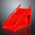 Red Wooden Staircase With Handrail And Modern Interior Design Features
