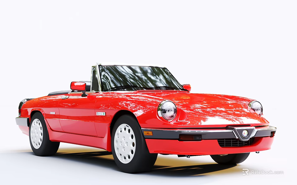 Red Convertible Car With Classic Design 3d model 