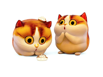 Cute Orange White Cartoon Chubby Reptile Turtle Lying With Snack And Standing Surprised 3d model