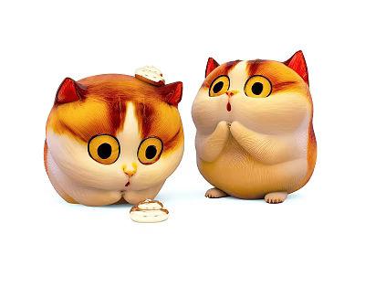 Cute Orange White Cartoon Chubby Reptile Turtle Lying With Snack And Standing Surprised 3d model