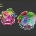 Decorative Potted Plants With Pink Flowers Purple Blue Small Blooms Green Leaves In Pink Pots