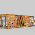 Wooden Playground Equipment with Colorful Climbing Holds Rope Net and Wall for Kids Outdoor Activities 3d model