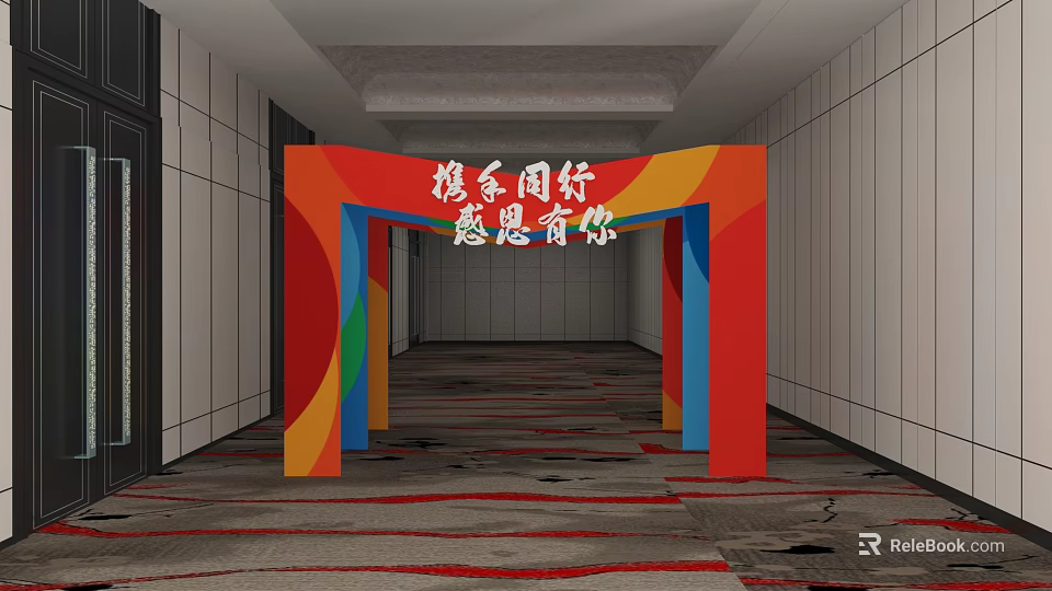 Colorful Event Archway Decoration In Indoor Corridor With Bright Colors 3d model 