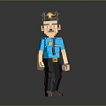 Pixel Art Style Police Officer Game Character with Blue Uniform Black Hat and Brown Shoes