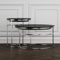 Modern Round Nesting Coffee Tables With Black Tabletop And Metal Frame 3d model
