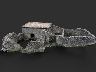 Detached Villa with Stone Construction Tile Roof and Ruined Stone Walls 3d model
