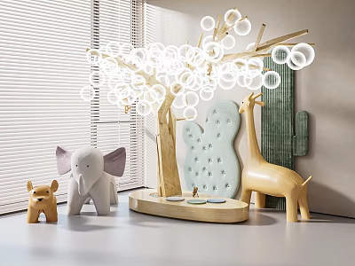 Decorative Figurine Collection Featuring Bubble Tree Elephant Dog Giraffe And Cactus Decor 3d model