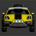Yellow and Black Off Road Car With Number 17 Roof Equipment And Blue Front Lights