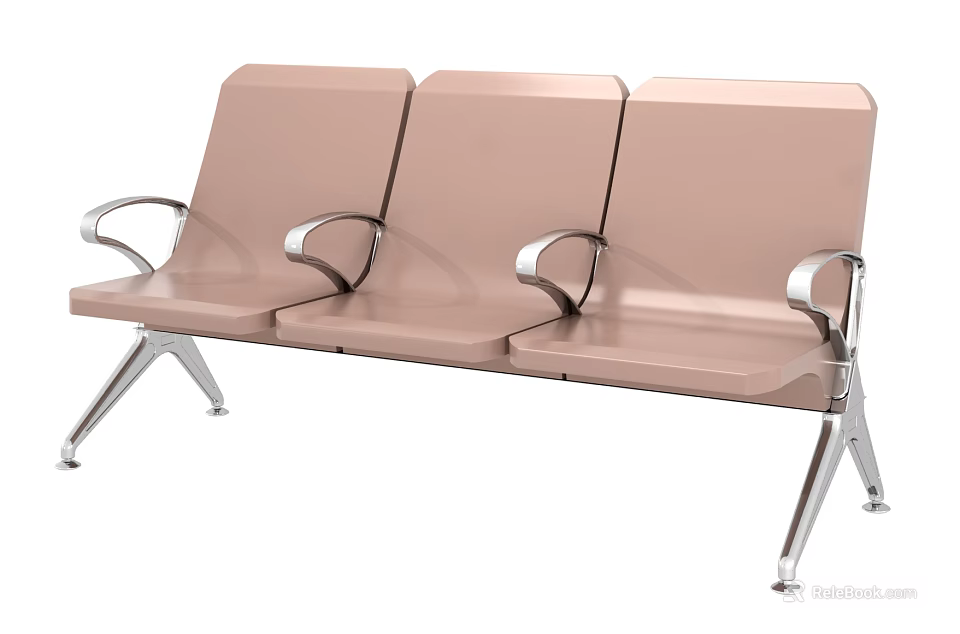 Modern Three Seat Waiting Chair With Light Brown Seats And Silver Metal Armrests 3d model 