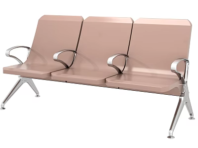 Modern Three Seat Waiting Chair With Light Brown Seats And Silver Metal Armrests 3d model