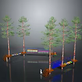 Fun Outdoor Playground With Tall Trees Colorful Bridge And Climbing Structures