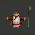 Panda Adventurer Character Wearing Traditional Robe With Bamboo Hat And Staff