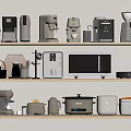 Organized Modern Kitchen Appliances On Shelves With Various Types And Functional Designs 3d model