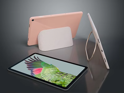 Electronic Tablets With Stand And Colorful Feather Screen Display In Different Angles 3d model