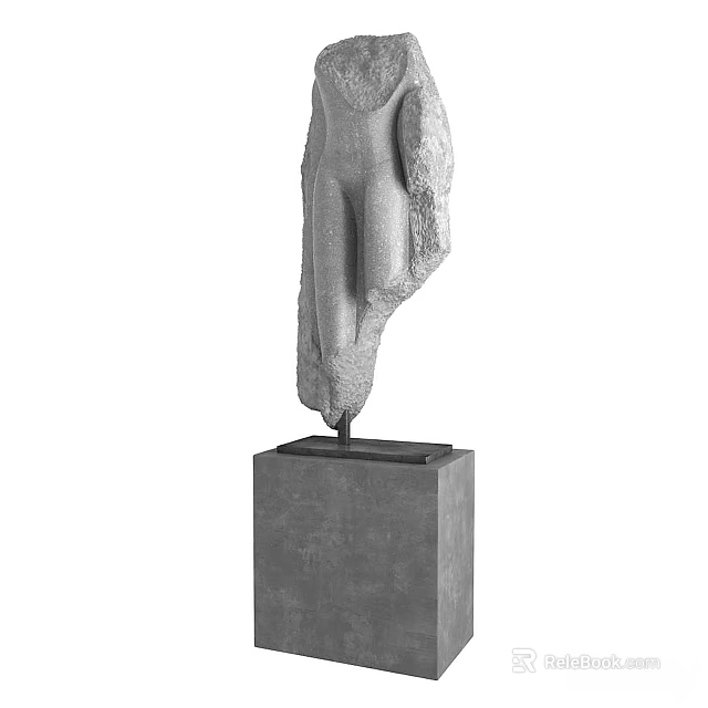Modern Abstract Stone Hand Sculpture With Square Concrete Base And Smooth Surface 3d model 