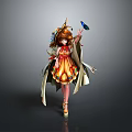 Child Wearing Colorful Traditional Dress With Flowing Cape And Decorative Headpiece Holding Butterfly