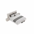 Modern Upholstered Double Bed With Multiple Pillows Striped Bedspread Nightstand And Color Options