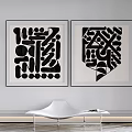 Two Black and White Geometric Abstract Paintings for Modern Interior Wall Decor 3d model
