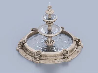 Garden Ornament Fountain With Multi tiered Design Shell Decorations And Flowing Water 3d model
