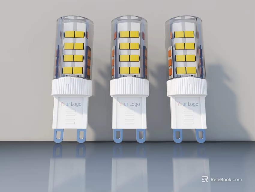 Three Transparent Cover LED Bulbs With Yellow Beads And White Base Your Logo 3d model 