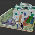 Mediterranean Style Detached Villa With White Walls Blue Accents Stone Courtyard Stairs And Greenery