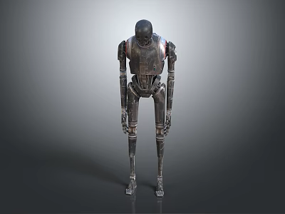 Tall Metallic Robot With Slender Limbs And Mechanical Joints Sci Fi Design 3d model