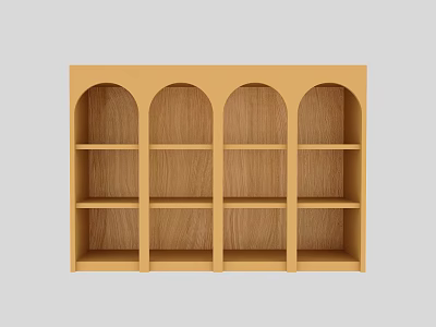 Modern Wooden Bookcase With Four Arched Compartments And Layered Shelves 3d model