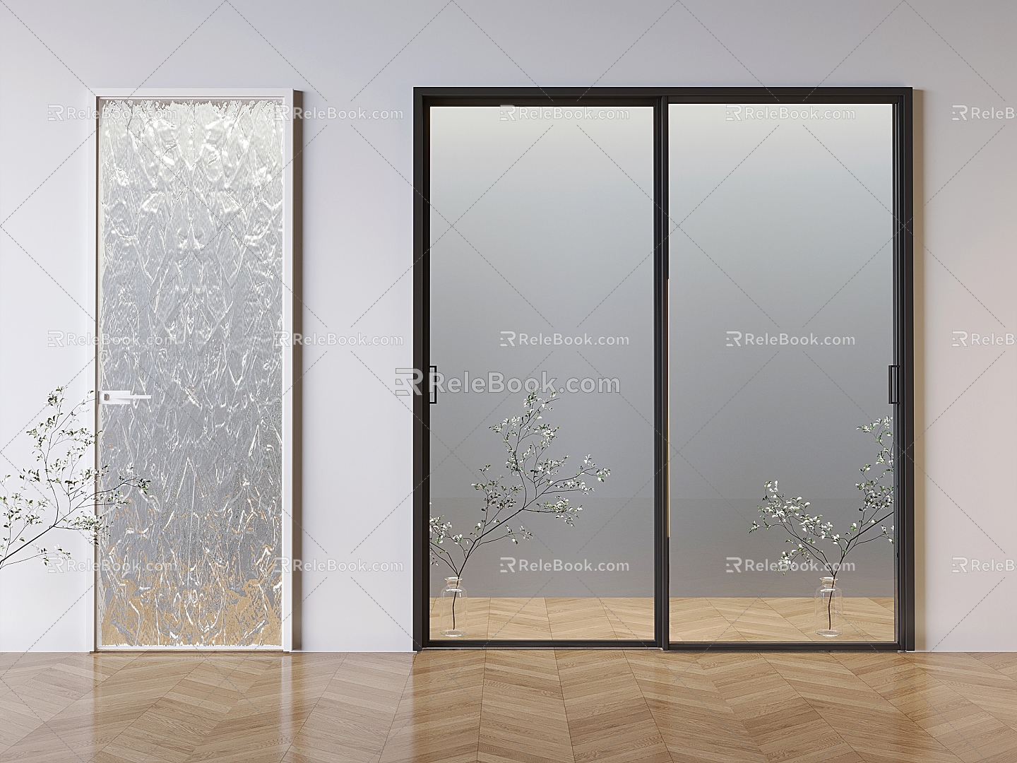 Oil sand glass sliding door glass sliding door single open flat open glass door 3d model