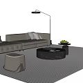 Elegant Modern Brown Leather Sofa Coffee Table Set With Ottoman Floor Lamp And Area Rug
