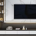 Modern TV Stand With Flat Screen TV On Marble Wall And Decorative Items 3d model
