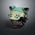 Green Tactical Weapon Helmet With Mechanical Design Ear Like Structures And Metal Parts