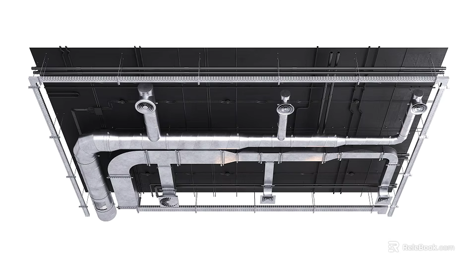 Exposed Industrial Ceiling Structure With Metal Pipes And Framework Components 3d model 