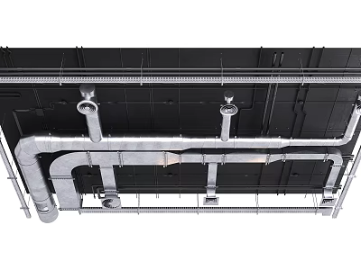 Exposed Industrial Ceiling Structure With Metal Pipes And Framework Components 3d model