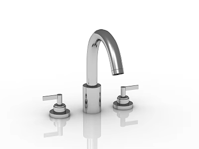 Modern Polished Stainless Steel Faucet With Two Handles And Shiny Finish 3d model
