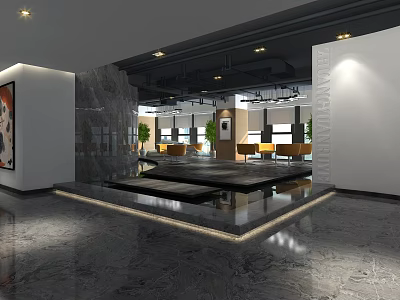 Modern Leisure Area Interior With Comfortable Sofa Tables And Green Plants 3d model