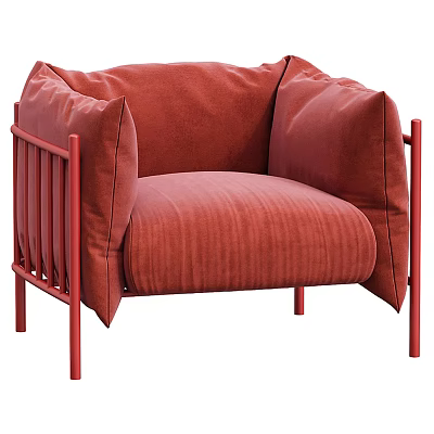 Modern Red Fabric Single Sofa With Metal Frame And Plush Cushions 3d model
