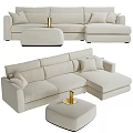Modern Beige L Shaped Sofa Set With Ottoman And Soft Cushions 3d model