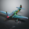 Detailed Military Airplane Model With Green Camouflage Red Nose And Red Stars On Wings