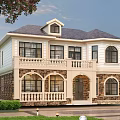 Exquisite Two Story Detached Villa With White Exterior Stone Base And Balcony Railings