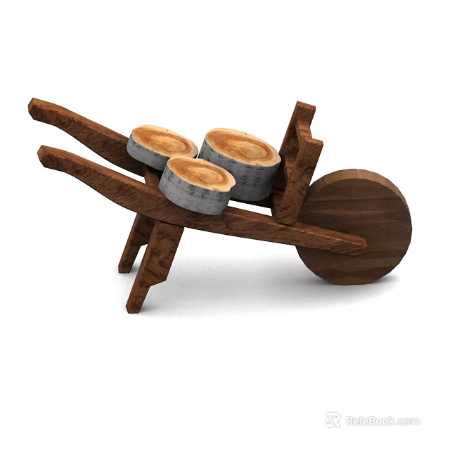 Rustic Wooden Wheelbarrow With Stacked Logs And Single Wheel Structure 3d model 