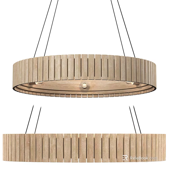 Modern Wooden Striped Circular Pendant Light with Hanging Design for Interior Spaces 3d model 