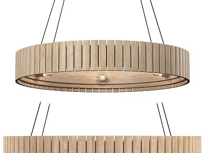 Modern Wooden Striped Circular Pendant Light with Hanging Design for Interior Spaces 3d model