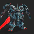 Game and Movie Character Blue and Gray Mecha With Red Beam Sword Mechanical Armor Design