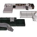 Modern Modular Fabric Sofa Set With Green Gray Beige Sections Pillows And Blankets 3d model