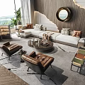 Elegant Modern Living Room Interior With Sofa Coffee Table Set And Brown Leather Chairs